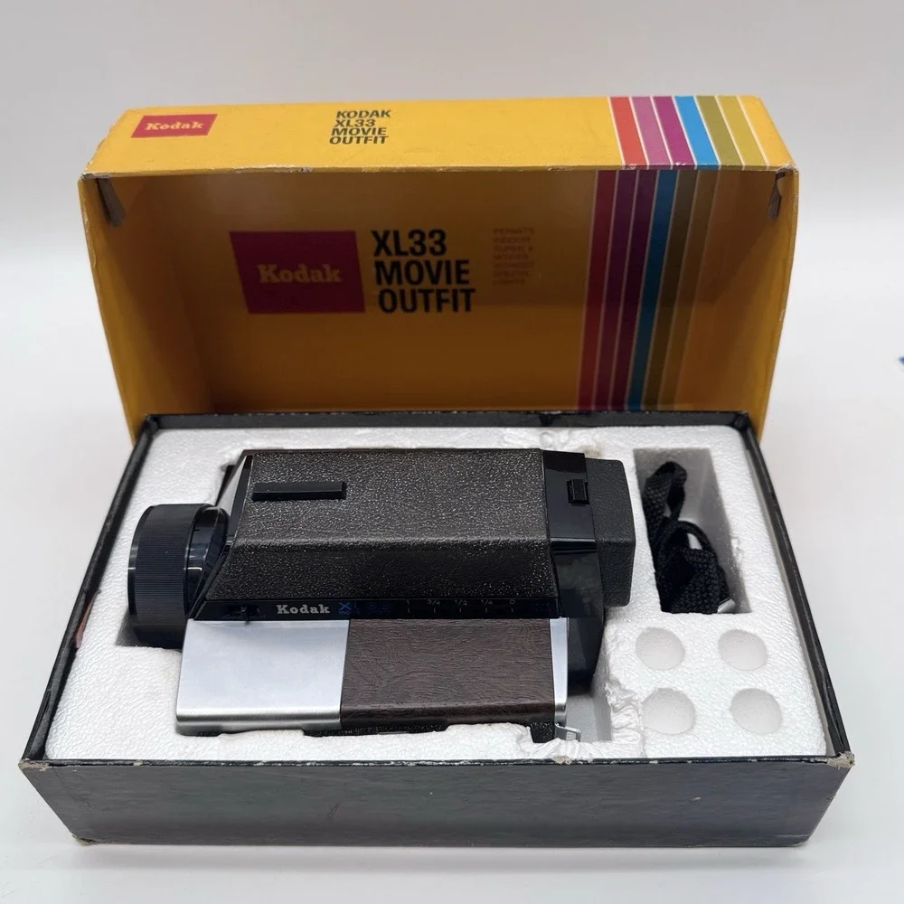 Vintage Kodak XL33 Super 8 Movie Outfit Camera In Original Box w/ Strap